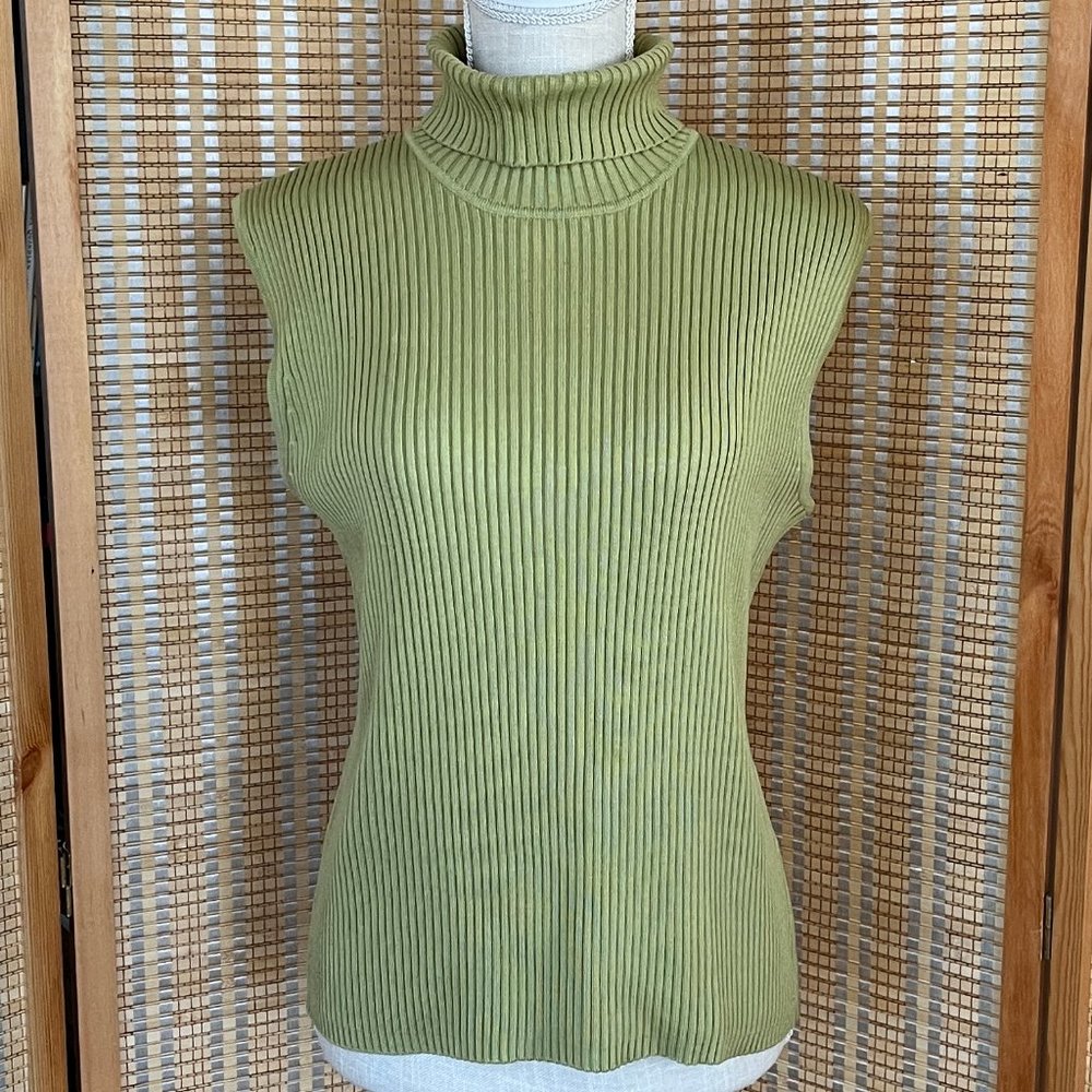 Chico's Sleeveless Ribbed Turtleneck Sweater - Green, Chico's Size 2 (L/12)